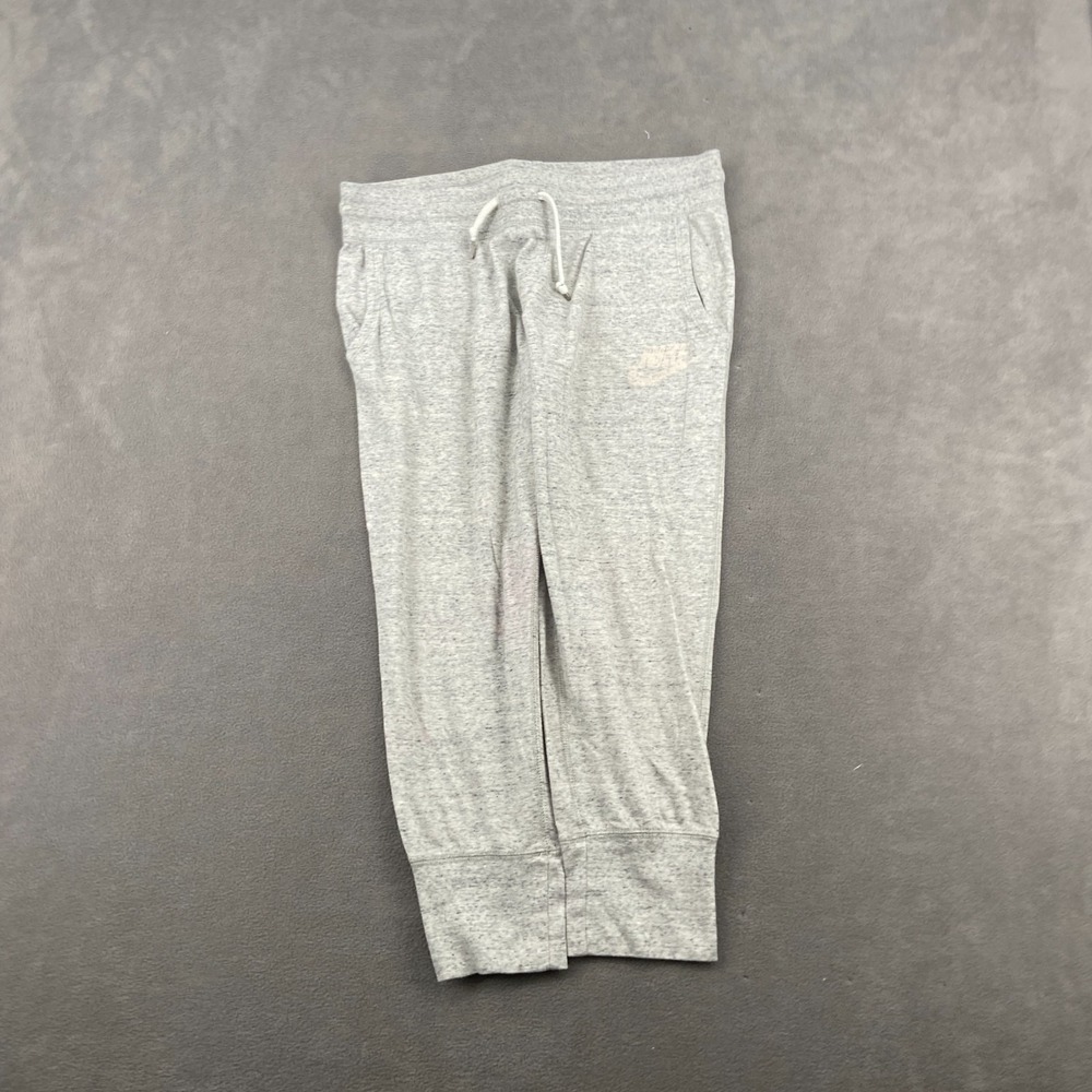 Nike Jogger Pants Sz M Heather‎ Gray Cotton Tapered Leg Mid Rise Drawstring